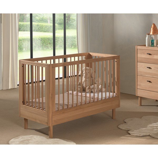 Pătuț în culoare naturală din lemn de stejar cu înălțime reglabilă 60x120 cm Forrest – Vipack-image-1