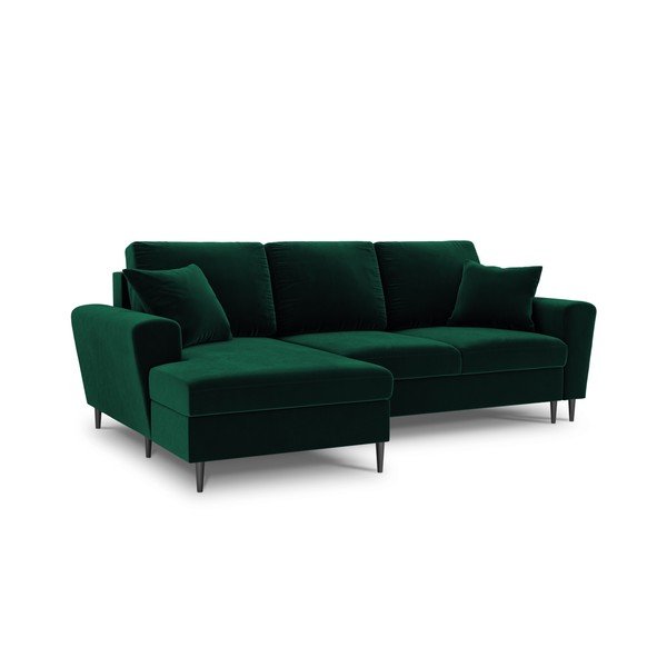 Colțar verde extensibil, cu spațiu de depozitare cu tapițerie din catifea (cu colț pe partea stângă, cu șezlong) Kyoto – Cosmopolitan Design-image-1