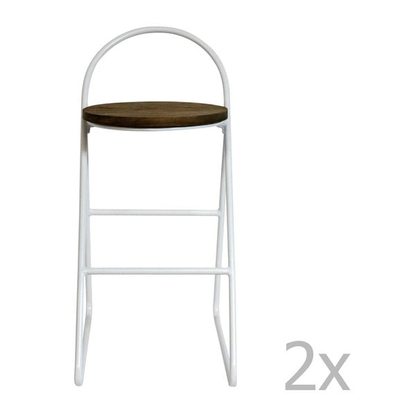 Set 2 scaune de bar din lemn de ulm și metal Red Cartel Duke, înălțime 78 cm, alb