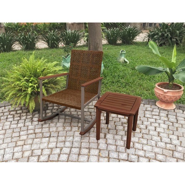 Balansoar cu măsuță maro închis din lemn masiv Sinaloa – Garden Pleasure-image-1
