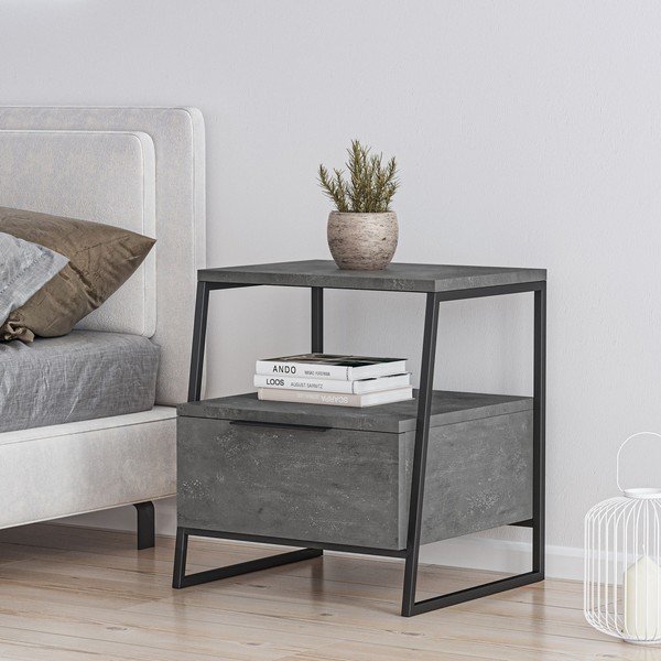 Noptieră gri cu rafturi Pal – Kalune Design-image-1