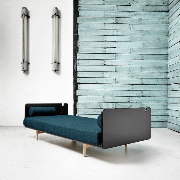 Canapea extensibilă Karup Deva Black/Raw Oak/Deep Blue-image-1