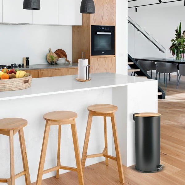 Coș de gunoi negru mat cu pedală din oțel 30 l   Adonis – Spirella-image-1