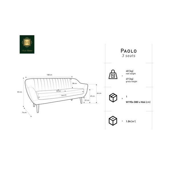 Canapea cu 3 locuri Mazzini Sofas BENITO, albastru-image-2