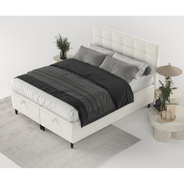 Pat matrimonial crem tapițat cu spațiu de depozitare 160x200 cm Senses – Maison de Rêve-image-3