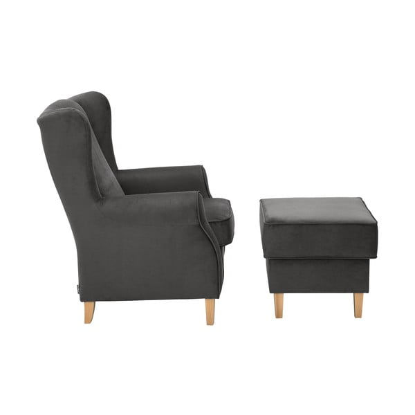 Fotoliu din catifea cu taburet pentru picioare Max Winzer Lorris, gri antracit-image-2