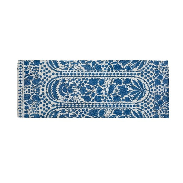 Covor tip traversă din amestec de bumbac Velvet Atelier Blue Flowers, 55 x 135 cm