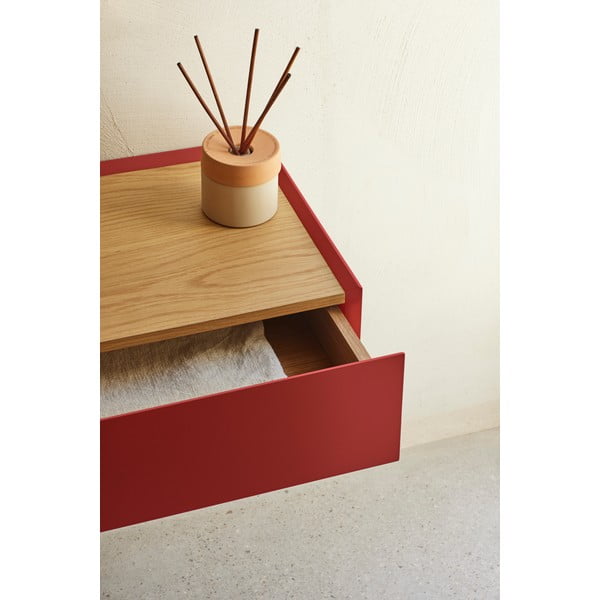 Noptieră roșie suspendată cu blat cu aspect de lemn de stejar Arista – Teulat-image-2