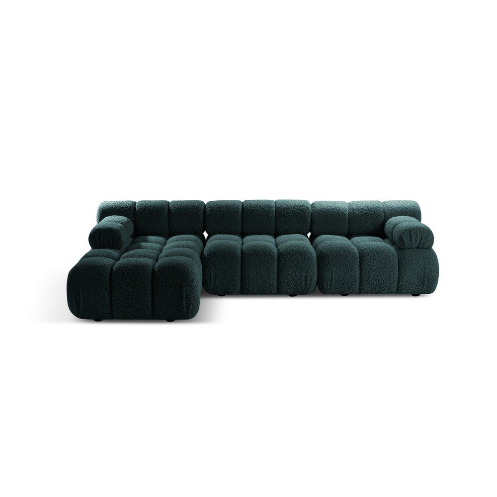 Colțar modular petrol cu tapițerie din țesătură bouclé (cu colț pe partea stângă/cu șezlong) Bellis – Micadoni