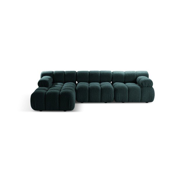 Colțar modular petrol cu tapițerie din țesătură bouclé (cu colț pe partea stângă/cu șezlong) – Micadoni 