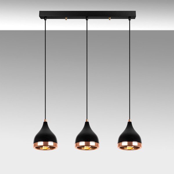 Lustră neagră/arămie cu abajur din metal Yildo – Opviq lights-image-2