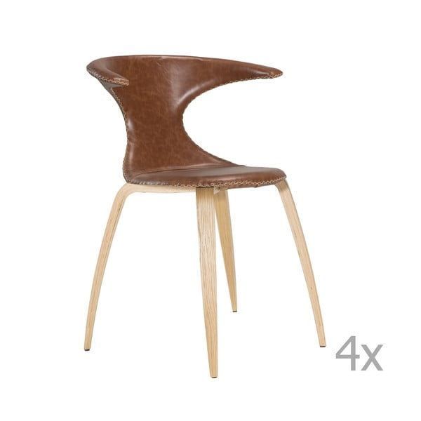 Set 4 scaune din piele cu bază din lemn DAN-FORM Flair, maro
