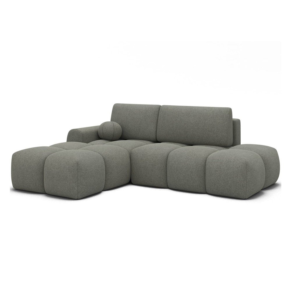 Colțar verde extensibil/cu spațiu de depozitare cu tapițerie din țesătură bouclé (cu colț pe partea stângă/cu șezlong) Vittario – ELTAP