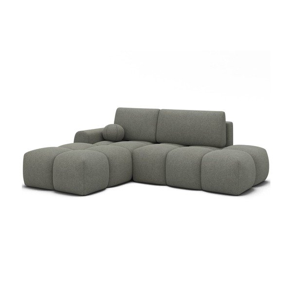 Colțar verde extensibil/cu spațiu de depozitare cu tapițerie din țesătură bouclé (cu colț pe partea stângă/cu șezlong) Vittario – ELTAP