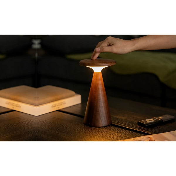 Veioză în culoare naturală închisă LED cu abajur din lemn (înălțime 21 cm) Sylva – Gingko-image-3