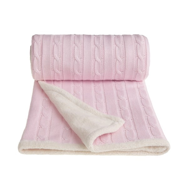 Pătură tricotată din amestec de bumbac pentru copii T-TOMI Winter, 80 x 100 cm, roz