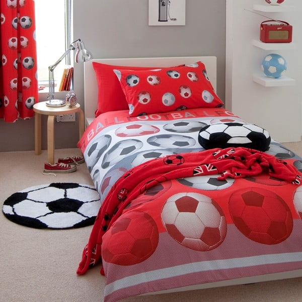 Lenjerie de pat pentru copii Catherine Lansfield Football, 135 x 200 cm, roșu