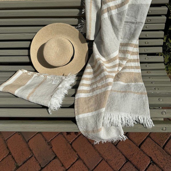 Prosop de plajă bej din in 85x140 cm Allure Stripe – Linen Tales-image-2