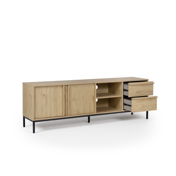 Comodă TV în culoare naturală cu aspect de lemn de stejar 180x59x40 cm Luc – Marckeric-image-2