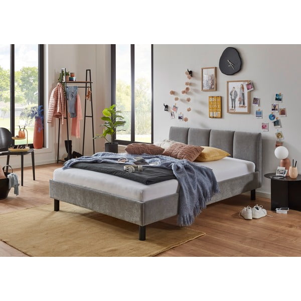 Pat matrimonial gri tapițat fără somieră 140x200 cm Joker – Meise Möbel-image-1