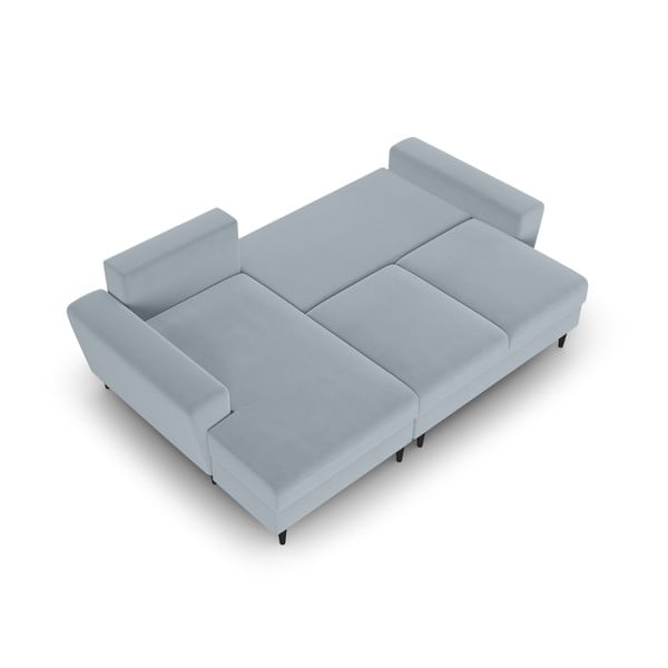 Colțar albastru deschis extensibil, cu spațiu de depozitare cu tapițerie din catifea (cu colț pe partea stângă, cu șezlong) Kyoto – Cosmopolitan Design-image-2