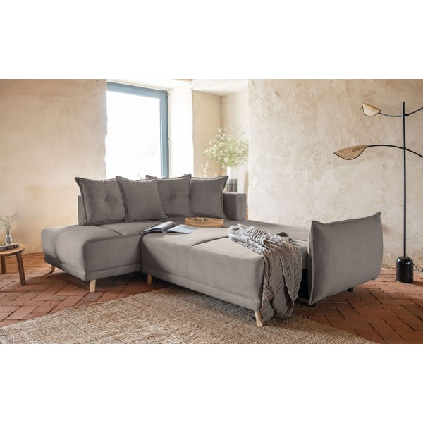 Colțar maro deschis extensibil cu tapițerie din catifea reiată  (colț stânga) Lazy Lukka – Miuform-image-4