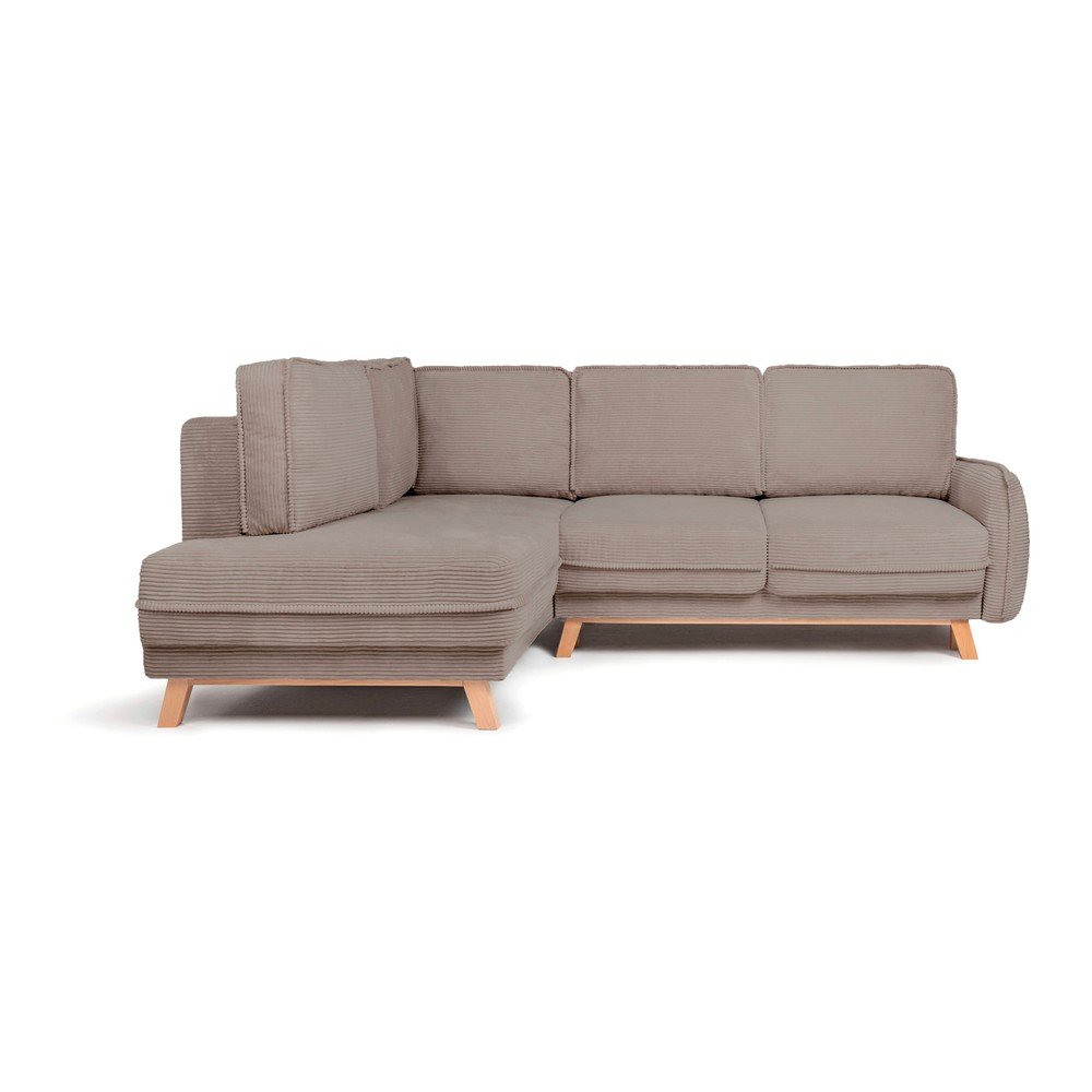 Colțar taupe extensibil/cu spațiu de depozitare cu tapițerie din catifea reiată (cu colț pe partea stângă/în formă de ”L”) Tori – Bonami Selection