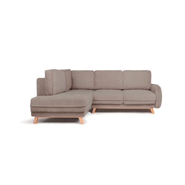 Colțar taupe extensibil/cu spațiu de depozitare cu tapițerie din catifea reiată  (cu colț pe partea stângă/în formă de ”L”) Tori – Bonami Selection
