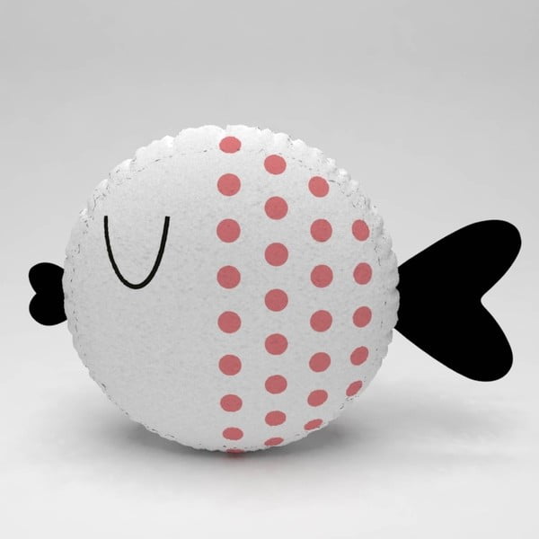 Pernă în formă de pește Fish Dots, ⌀ 32 cm, alb-roz