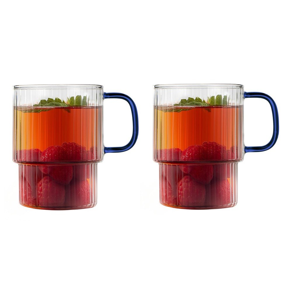 Căni albastre 2 buc. pentru cappuccino din sticlă 350 ml Livio – Vialli Design