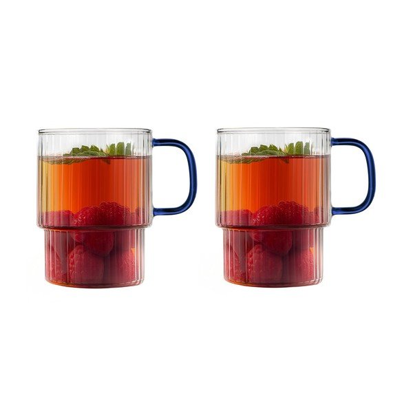 Căni albastre 2 buc. pentru cappuccino din sticlă 350 ml Livio – Vialli Design