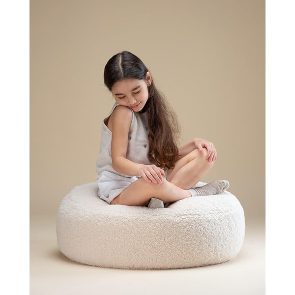 Fotoliu puf pentru copii crem cu tapițerie din țesătură bouclé Round – Wigiwama-image-1