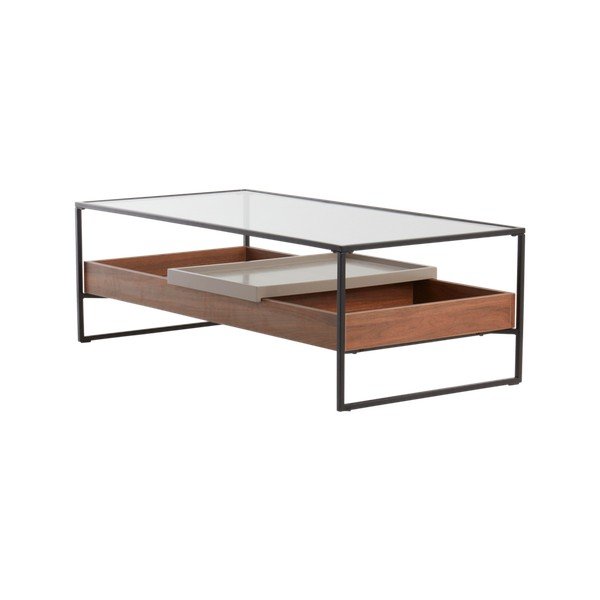 Măsuță de cafea în culoare naturală închisă cu blat din sticlă 60x120 cm Sveg – Jotex-image-1