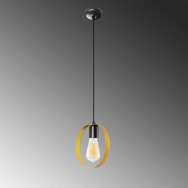 Lustră metalică cu abajur auriu Opviq lights Simeon, negru-image-1