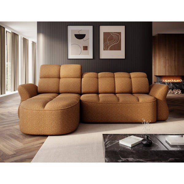 Colțar galben/maro extensibil/cu spațiu de depozitare cu tapițerie din catifea (cu colț pe partea stângă/cu șezlong) Beneth – ELTAP-image-1