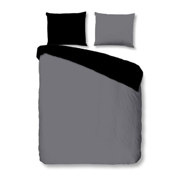 Lenjerie de pat din bumbac satinat Good Morning Basso, 200 x 200 cm, gri-negru