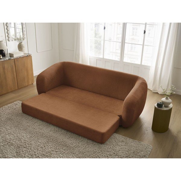 Canapea portocalie extensibilă cu tapițerie din chenille 228 cm Neyo – Bobochic Paris-image-1