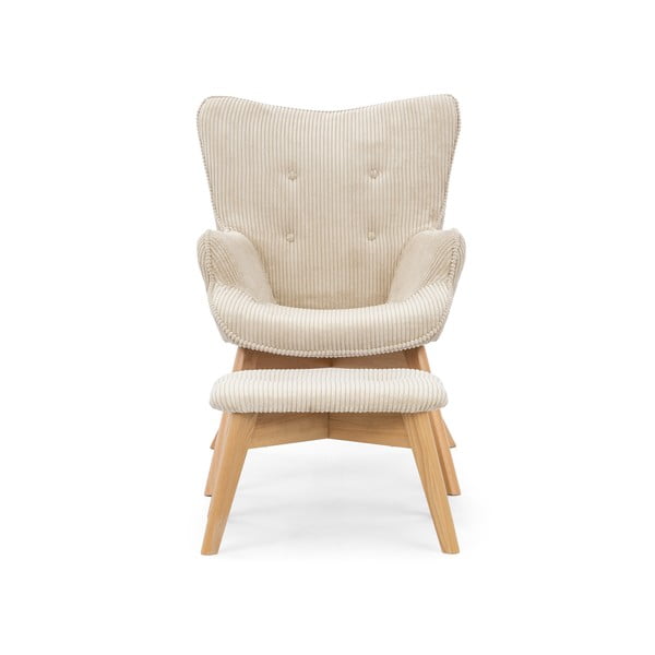 Fotoliu cu taburet bej cu tapițerie din catifea reiată Niko – Ropez-image-3