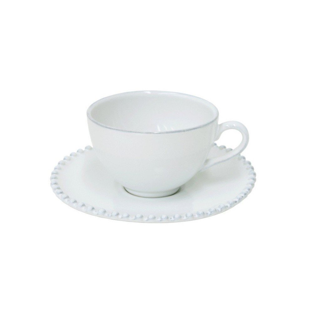 Ceașcă și farfurioară din gresie ceramică Costa Nova Pearl, 250 ml, alb