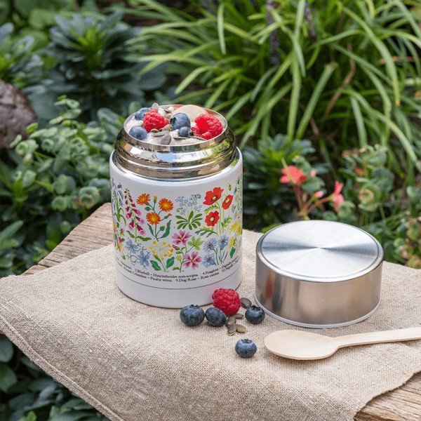 Termos crem-argintiu pentru mâncare, pentru copii 450 ml Wild Flowers – Rex London-image-1