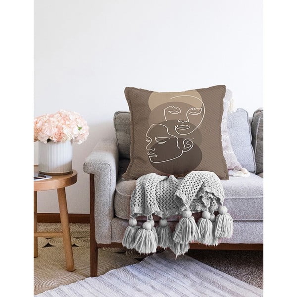 Față de pernă din amestec de bumbac Minimalist Cushion Covers Faces, 55 x 55 cm, bej-image-2