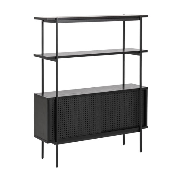 Bibliotecă neagră cu aspect de lemn de frasin cu ușă glisantă 94x114 cm Angus – Actona-image-2