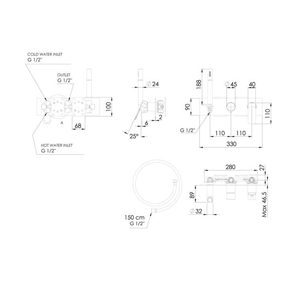 Baterie aurie pentru duș încastrată (2 ieșiri) Spy – Sapho-image-2