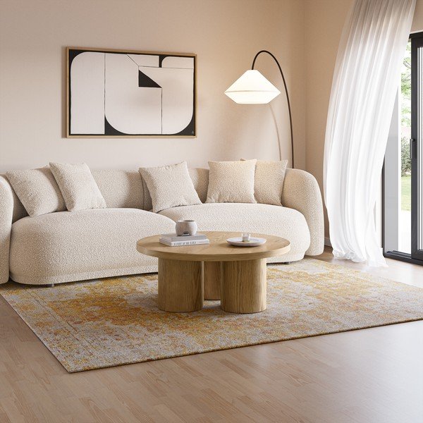 Măsuță de cafea în culoare naturală rotundă cu aspect de lemn de stejar ø 100 cm Arancha – MOME-image-1