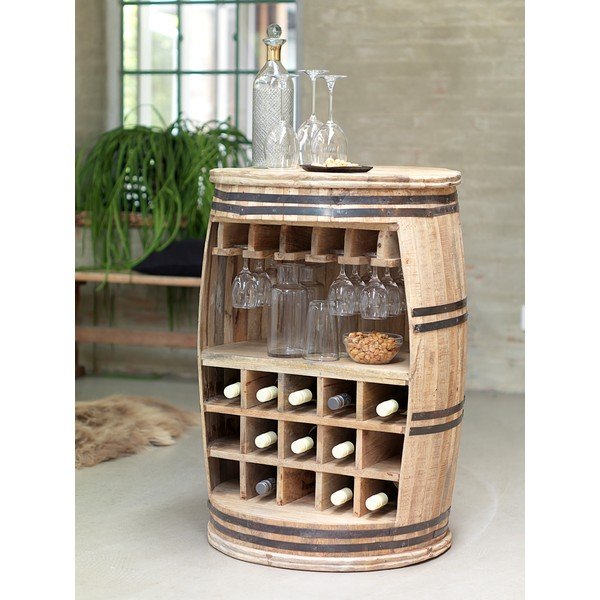 Etajeră-suport sticle de vin din lemn de mango Canett Barrel-image-1
