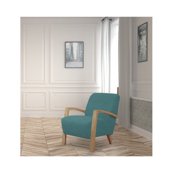 Fotoliu din lemn culoare naturală Windsor & Co Sofas Luna, turcoaz-image-3