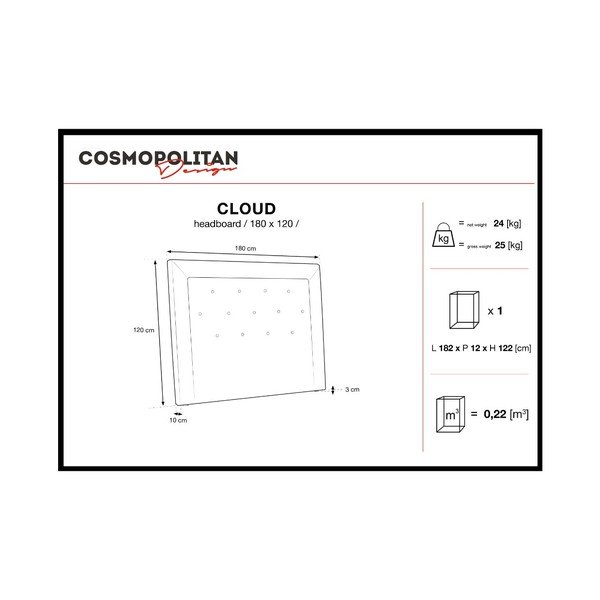 Tăblie pat Cosmopolitan Cloud, lățime 180 cm, roșu-image-4