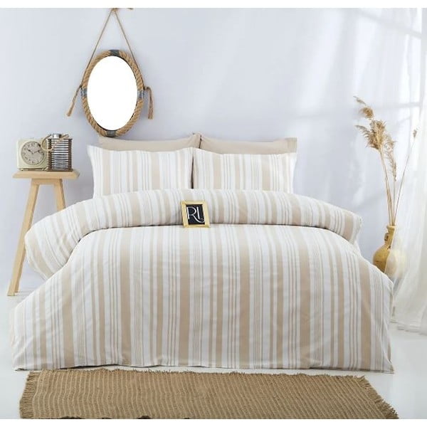Lenjerie de pat bej din bumbac pentru pat dublu-extinsă 200x220 cm – Mila Home