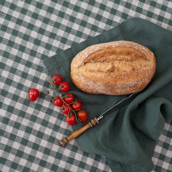 Prosop de vase din in 45x65 cm Forest Green Gingham – Linen Tales-image-1