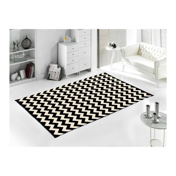Covor reversibil Cihan Bilisim Tekstil Zig Zag 80 x 150 cm, alb-negru-image-3